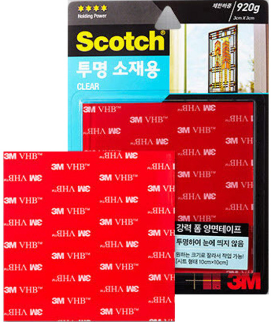 3M 스카치 DIY 강력 투명 폼 양면 테이프 CLS101 10 x 10 cm, 1개