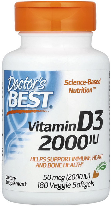 건강챙기세요 Doctor's Best 비타민D3 50mcg(2000IU) 베지 소프트젤 180정 백살까지오래오래, 1개
