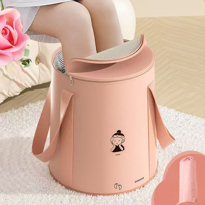 휴대용 접이식 덮개 족욕통 족욕기 종아리까지 오는 덮개형, 1개, 핑크+덮개 있음