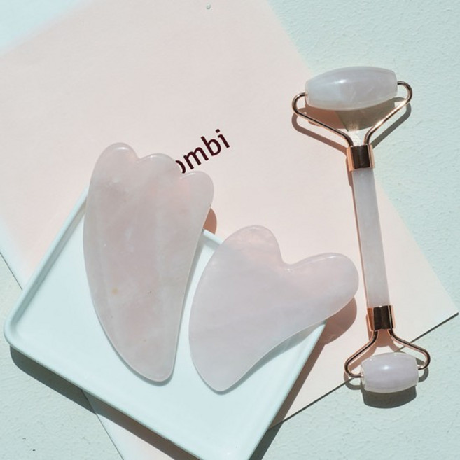 천연 로즈쿼츠 괄사 & 페이스 롤러 [바디 얼굴 승모근 마사지기], 하트괄사, 본상품선택, 1개