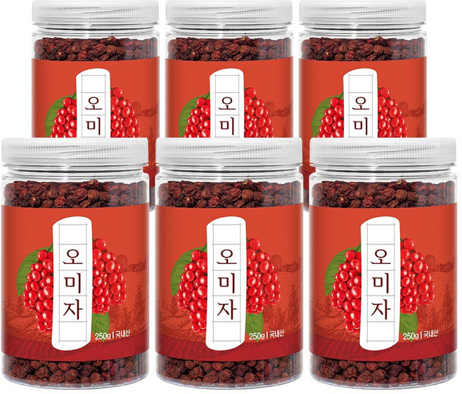 두손애약초 국산 말린 오미자 열매 건조 오미자차, 250g, 6개