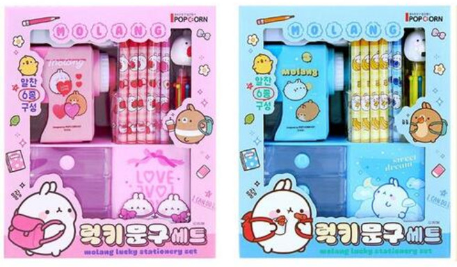 몰랑 럭키 문구 세트, 핑크, 1개