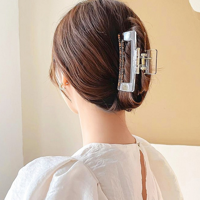 유쁘다 [6COLOR] 스퀘어 컬러 투명 유광 사각 헤어 집게핀 올림머리핀