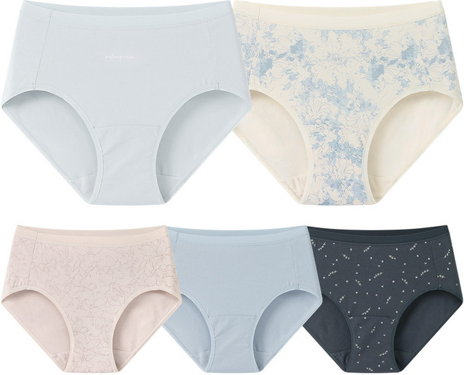 물랑루즈 소프트 슬림밴드 순면 스판 맥시 여성팬티 5매입 XF587