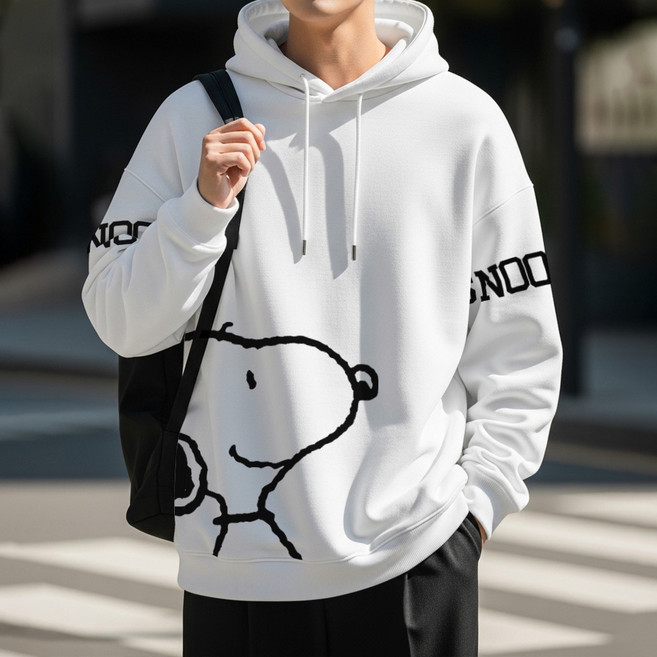문컬렉션 남녀공용 오버핏 캐주얼 프린팅 후드 피너츠 빅스누피 테리 후드티