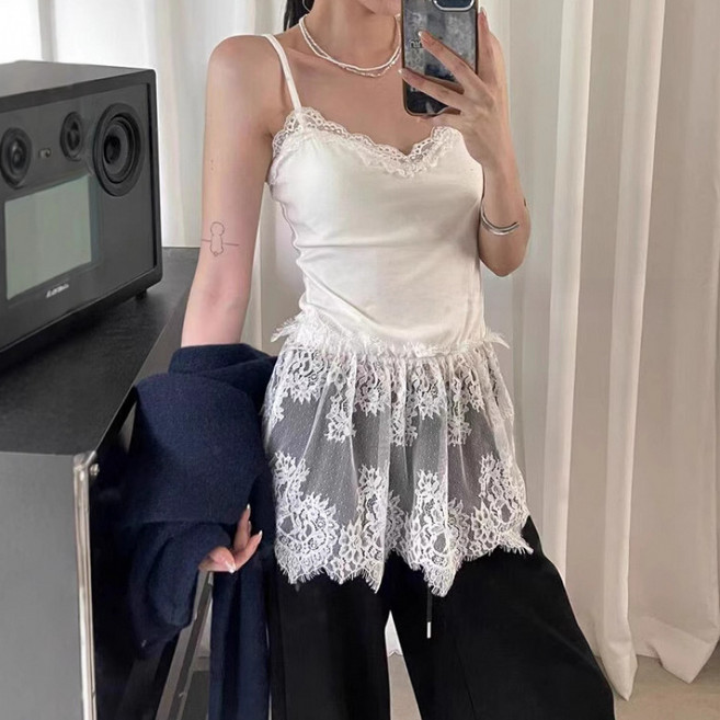 PETITBATH여성 레이스 스커트 레이어드 슬림핏 캐주얼 나시WZS60310