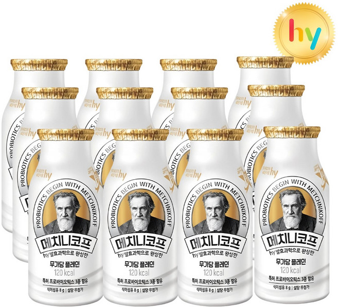 hy 에치와이 메치니코프 무가당 플레인 요거트, 12개, 140ml