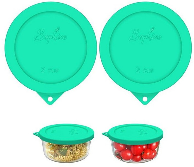 Sophico Anchor Hocking 및 Pyrex 7200피스 유리 그릇용 2컵 원형 실리콘 보관 커버 뚜껑 교체용(용기 미포함) | 네이비 블루 2팩 |, 그린-2팩