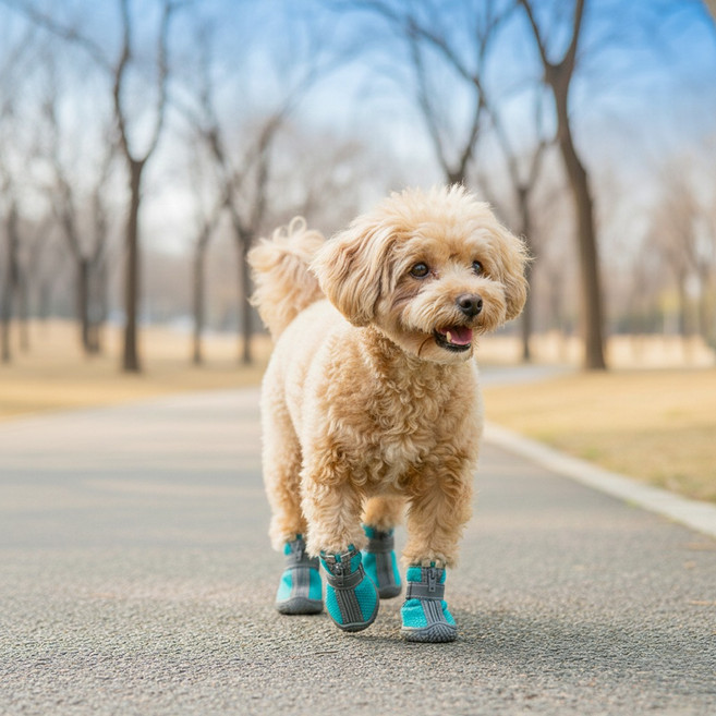래미고 강아지 겨울 방한 신발 미끄럼방지 반려견 봄 슈즈, 1세트, 청색