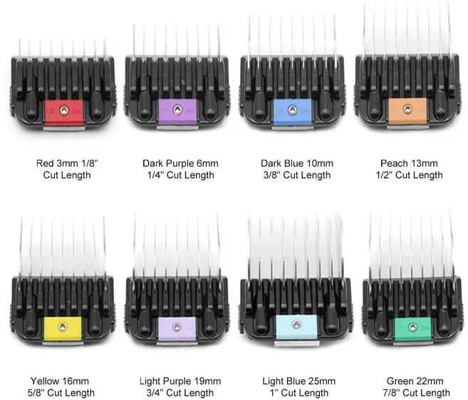 클리퍼 가이드 빗 키트 부착물 Andis/WAHL KM10/A5/MOSER Max45 용 전문 개 손질 스테인레스 스틸, 01 A set of 8