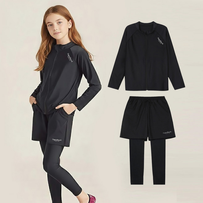 슈가비치 아동 주니어 집업 래쉬가드 투인원 워터레깅스 세트 BH25-26Jr 공용 수영복 비치웨어