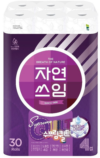 자연쓰임 천연펄프 수프림퀼트 화장지 4겹 30롤, 1개