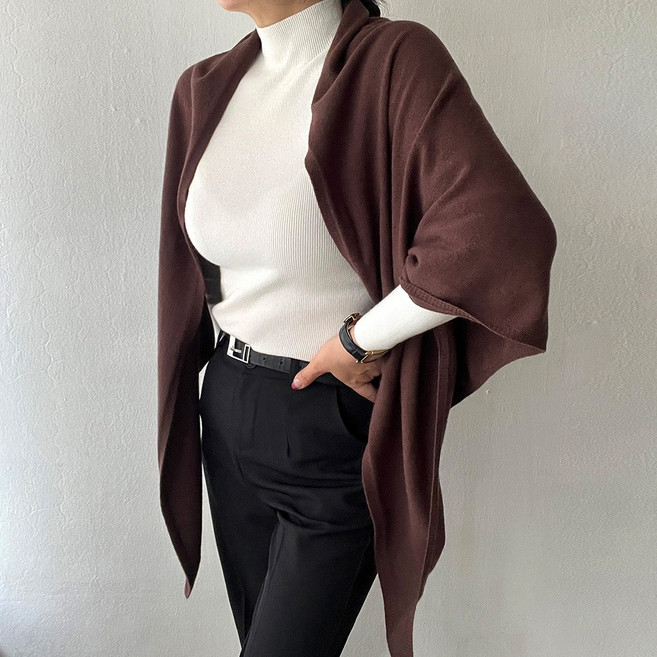 네모엔룩 텐더레이어드 여성용 폭이 큰 와이드 레이어드 보온 커버업 머플러 어깨 니트숄