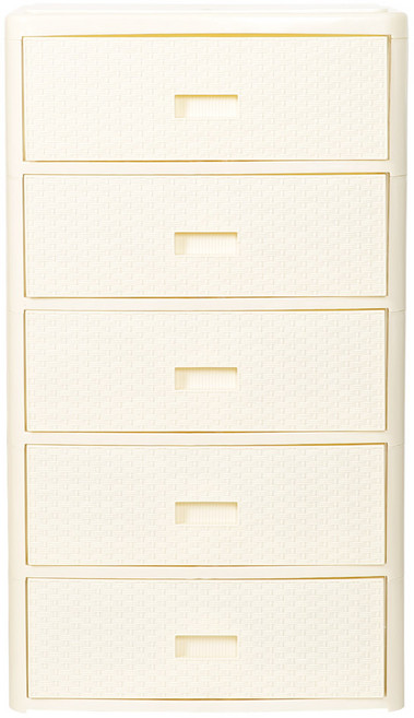 지오리빙 6143 와이드 5단 플라스틱 라탄 서랍장, 아이보리