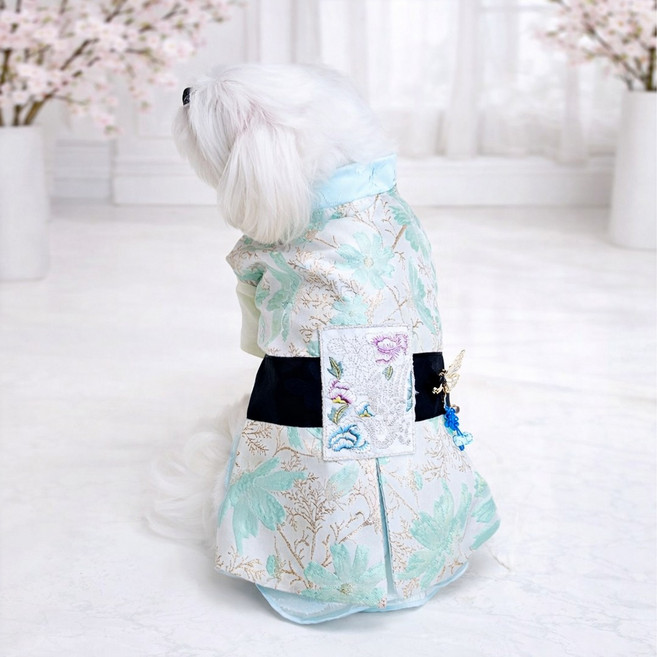 자수 궁궐 강아지한복 고양이, 티셔츠, 1개