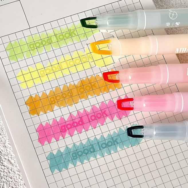 더블헤드 형광펜 5종 세트 컬러 선택형 감성 문구 다꾸펜, 형광컬러