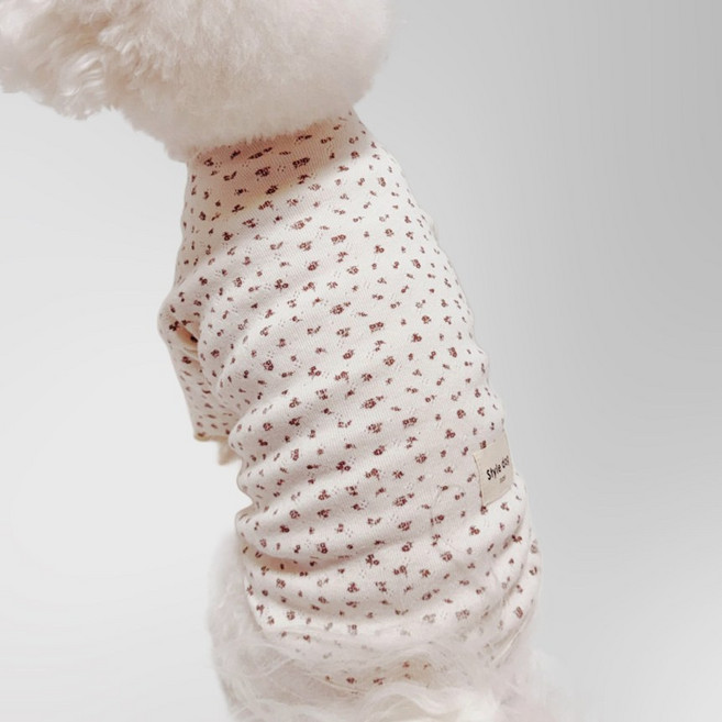 스타일독 에밀리 아일렛 프릴 라운드 티셔츠 강아지옷, 1개, 베이지