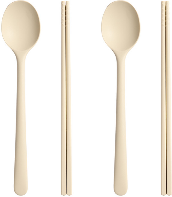 트루쿡 실리콘 안전한 다용도 수저세트, 2세트, 숟가락+젓가락, 베이지