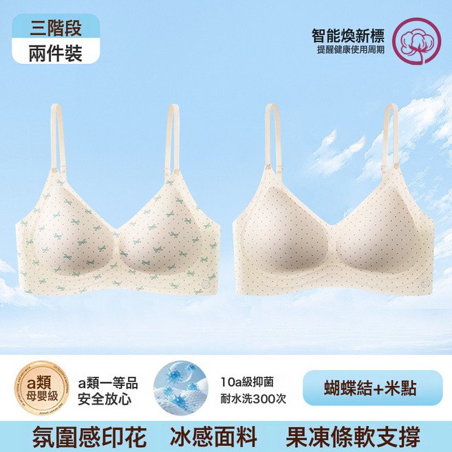 發育期少女內衣薄款定型防震初高大學生青春期三階段冰感印花內衣