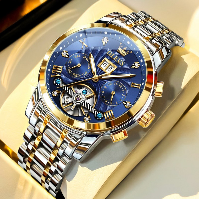 OLEVS 남성 시계 정품 자동 기계식 오토매틱 럭셔리 명품 워터프루프 야광 다기능 메탈시계