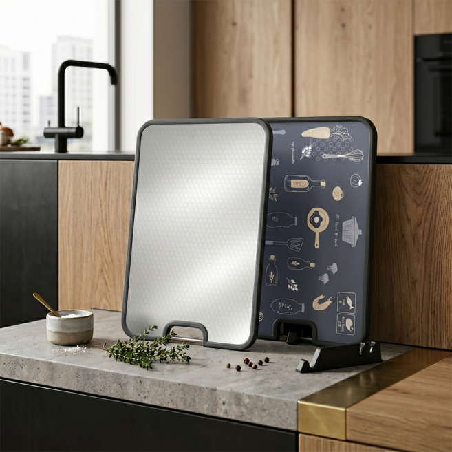 메이브 큐브패턴 스텐 도마 304 향균 양면 거치대 포함, 1개