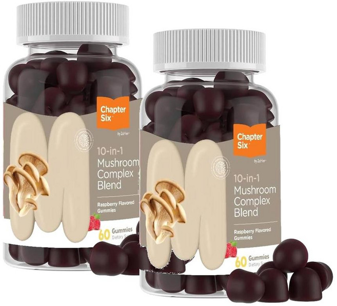 자일러 10종 머쉬룸 컴플렉스 블랜드 버섯 추출물 라즈베리맛 구미 Zahler Mushroom Complex, 60정, 2개