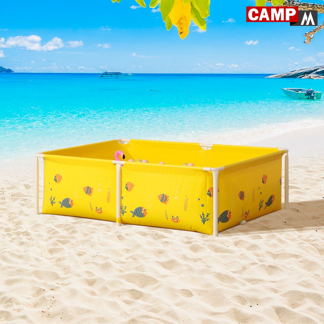 캠프엠 135*95*40(cm)_YELLOW 유아 미니 물놀이 풀장 야외 옥상 워터파크 가정용 어린이 수영장 베란다 이동식 사각풀 애견 목욕 매트 글램핑 #MD: J78950A98, 사각 미니 풀장 - 옐로우 단품, 1개