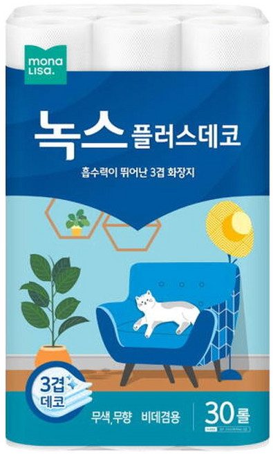 봄쇼핑찬스모나리자 녹스 플러스데코 3겹 30롤 1팩 화장지 휴지, 1개
