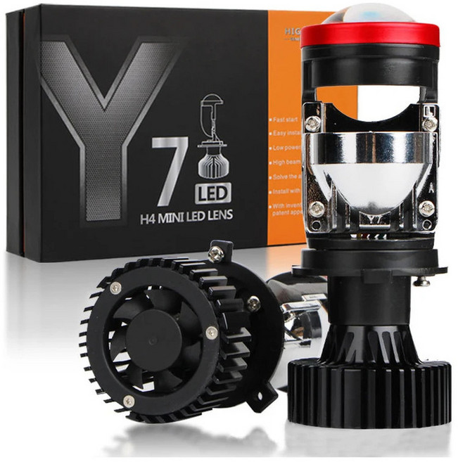 Y7D H4 迷你LED魚眼頭燈 100W 30000LM 6000K, Y7 H4 單隻, 1個