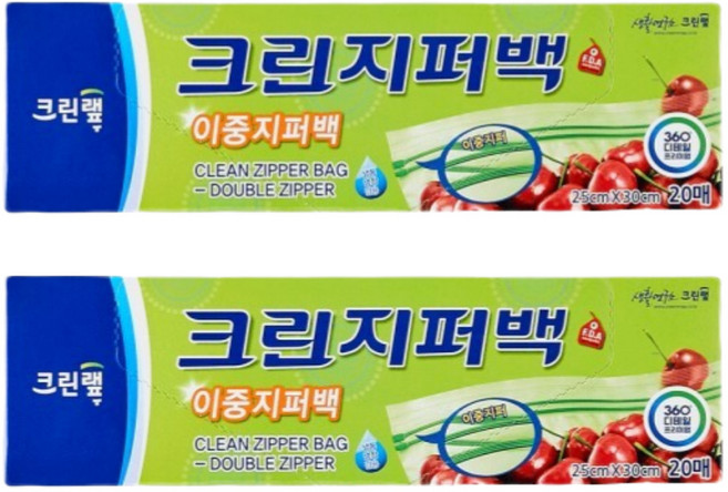 크린랩 이중지퍼백 대 25cm x 30cm (사은품증정 은사수세미 대형 1매), 2개, 대(L), 20개입