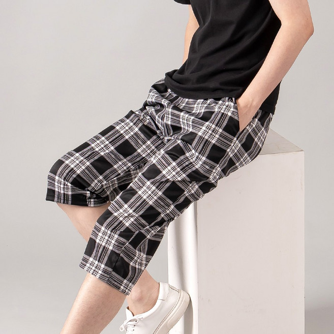 민트코코아 남자 올밴딩 체크 파자마 반바지 팬츠7부