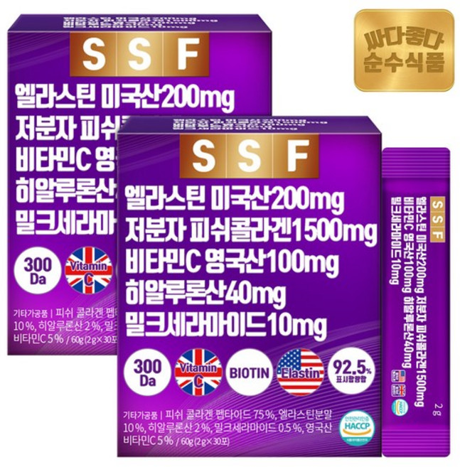 순수식품 엘라스틴 데스모신 저분자 피쉬 콜라겐 히알루론산 밀크세라마이드, 60g, 2개