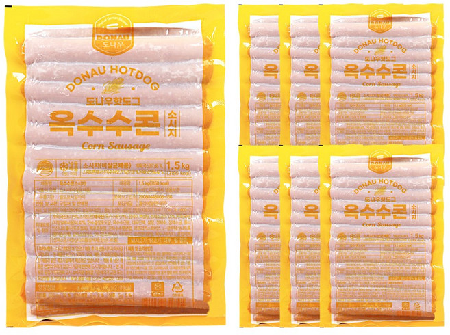 푸드올마켓_ 도나우핫도그 옥수수콘소시지I 1.5kg /냉동 한박스 (1.5kg x 6ea)-아이스박스무료, 6개