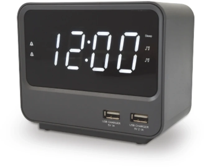 필립스 USB 충전 포트 침실용 배터리 백업 듀얼 기능 수면 타이머 간편한 스누즈 및 미러 마감 디스플레이가있는 FM 라디오 알람 시계, 01 BLA