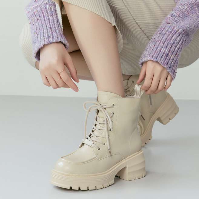 에스유니 발편한 여성 캐주얼 포인트템 레이스업 키높이 통굽 워커 부츠 6cm