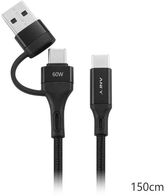 ANFY USB 4.0 Type-C 240W 5A 快充傳輸線 筆電充電 Thunderbolt 4 150cm, 1個, USB 2.0 60瓦 150公分