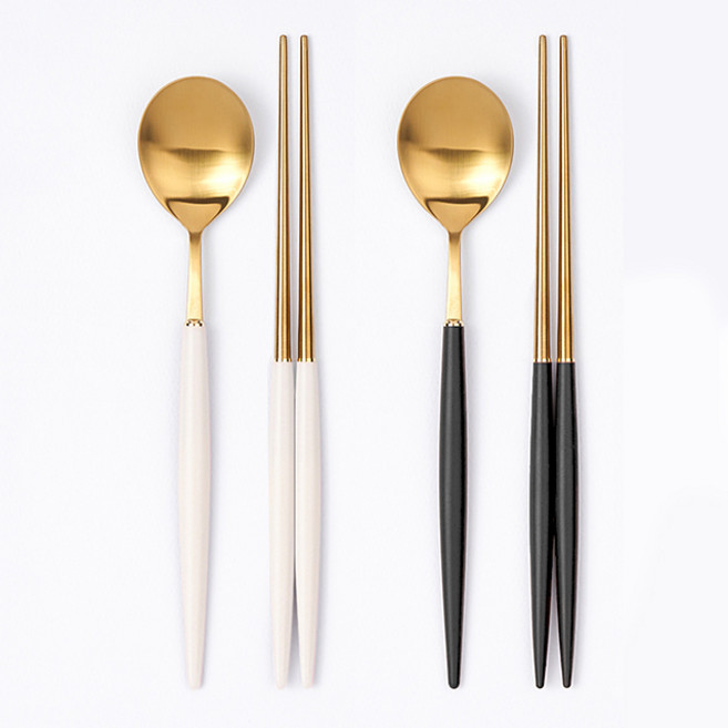 디온 보겐 몽블랑 에펠 국산 스텐 수저세트 골드, A(화이트 1개+블랙 1개), 1세트, 몽블랑 수저세트 골드