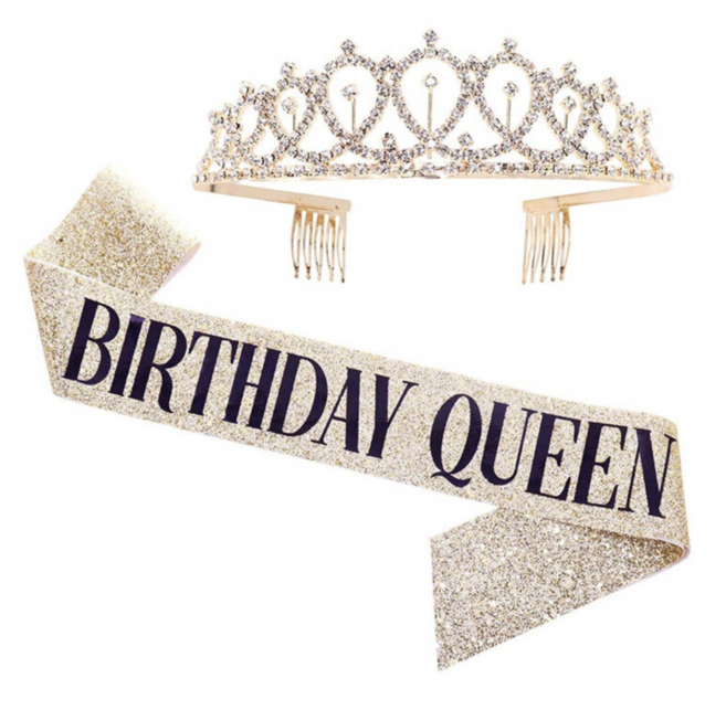 생일 왕관 공주파티 미스코리아띠 어깨띠 스트랩 프린세스 성인용 여아, 1개, 골드