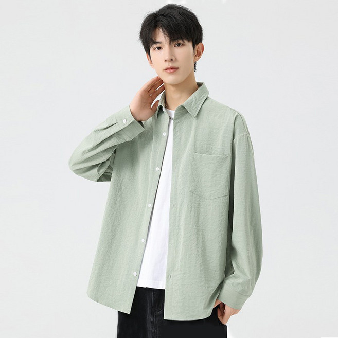 IEDUOS남성 데일리 루즈핏 캐주얼 긴팔 셔츠 남성 편안한 속박감 없는 비즈니스 셔츠