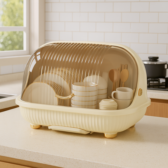 솜솜스퀘어 대용량 유럽식 디자인 물빠짐 주방 식기건조대, 베이지, 1개