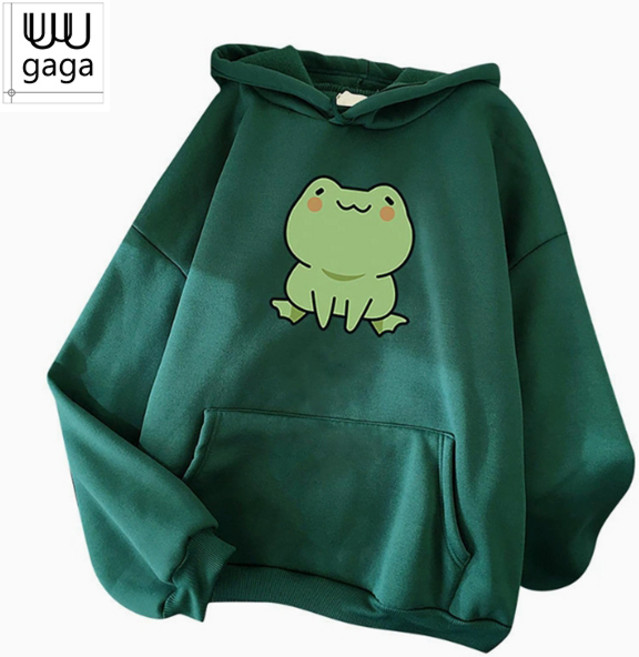 유유가가 남녀공용 폴짝 청개구리 프린팅 오버핏 후드 맨투맨