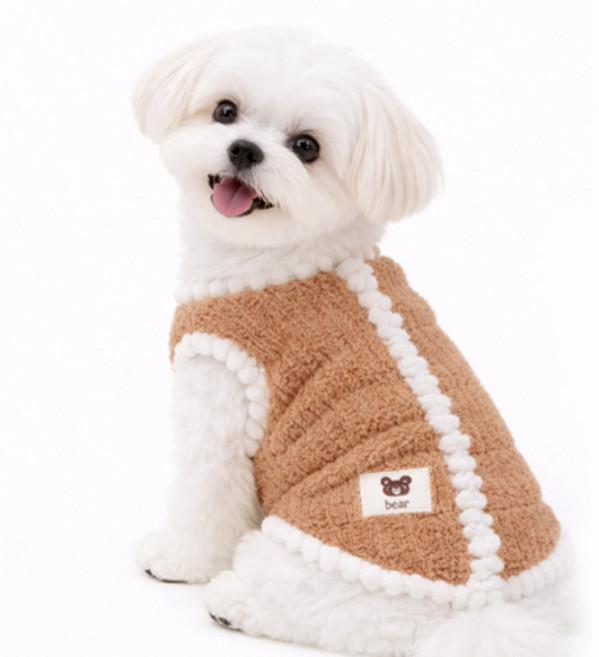 무드그라운드 강아지 조끼 후리스 보들보들 수면 겨울조끼, 브라운, 1개