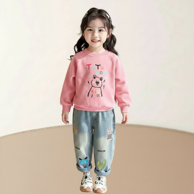 BabyBear 女童牛仔褲 可愛臘腸印花