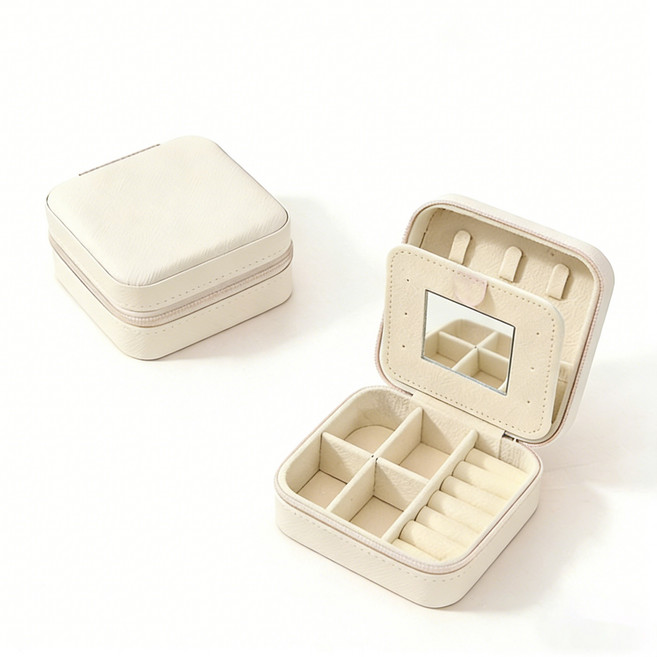 미니 휴대용 주얼리 보석함 여행용 소형 사각 액세서리 파우치 아이보리 1개, 1