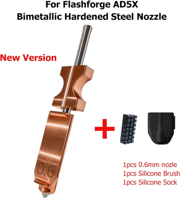플래시 포지 AD5X 액세서리 바이메탈릭 노즐 AD5X 신형 업그레이드 강화 스틸 핫엔드 노즐 0.2/0.4/0.6/0.8, 03 0.6-J-S, 01 3 Sets