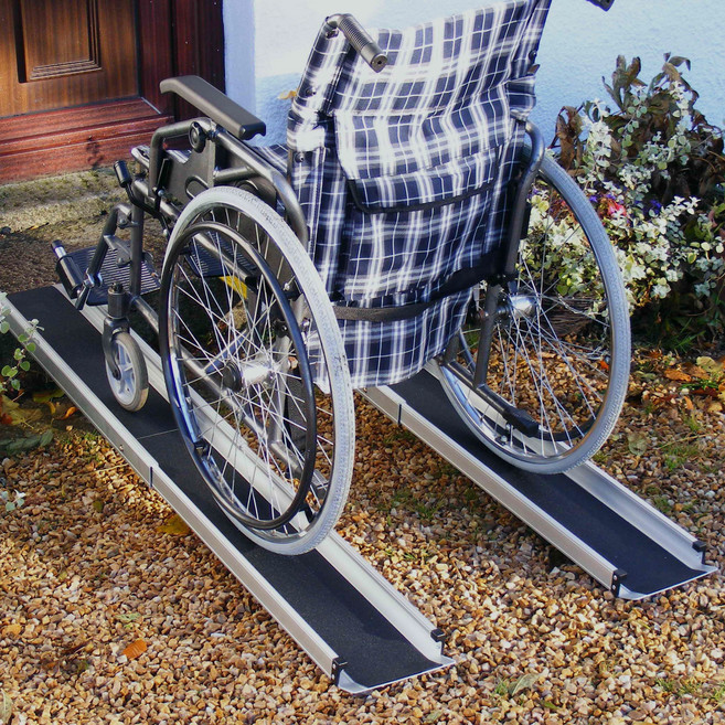 휴대용 경량 접이식 휠체어 오토바이 발판 문턱 휠체어경사로 경사판, 블랙, 2개