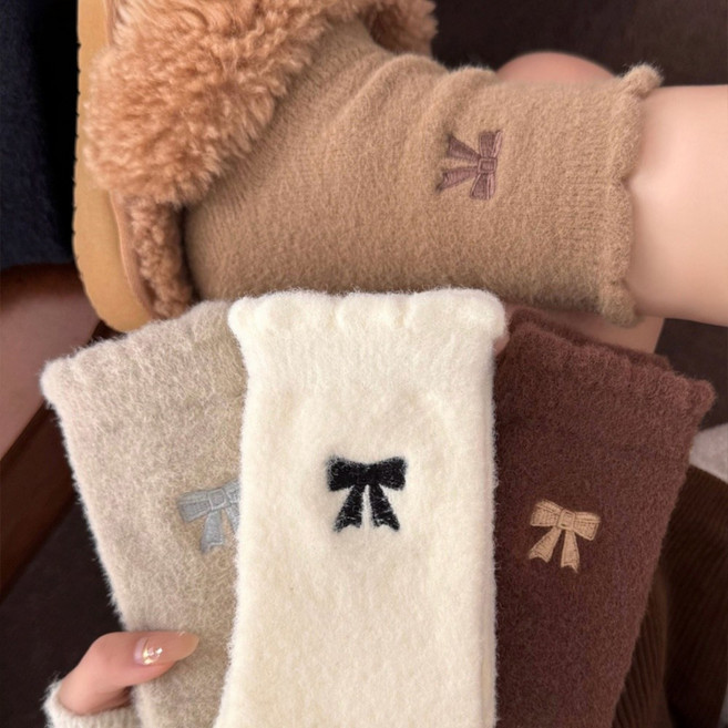 Banjiwu 여성 양말 리본 겨울 수면 양말 수면 양말 임산부 무압박 장목 양말 중목 양말 여성 발열 양말 방한용품 다리 보온대 4족 세트