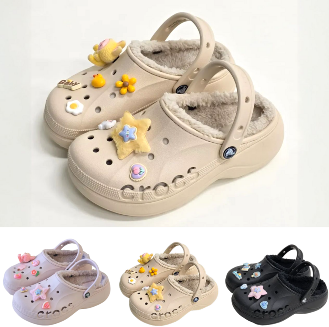 크록스 공용 바야 플랫폼 라인드 키높이 슬리퍼 털 크록스