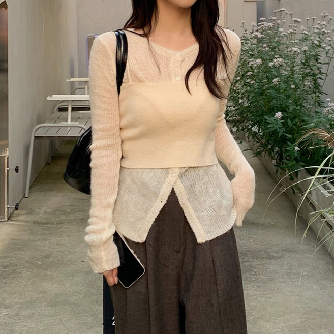 타니즈 립콘 울 시스루 뷔스티에 니트 세트 - 2컬러