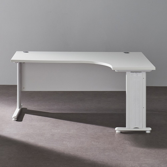 NEW 퍼즐 ㄱ자 사무용책상 1600, 우형 화이트프레임, 화이트
